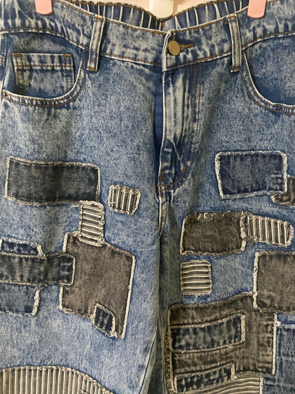 Oli & Hali Multi-Patchwork Wide Leg Denim Jeans - NIB Waist 32” Inseam 31”. - Picture 8 of 13